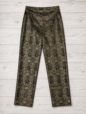 D.F.A. New York Black Gold Metallic Damask Jacquard Straight Leg Dress Pants